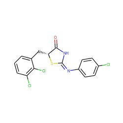 O=C1N/C(=N\c2ccc(Cl)cc2)S[C@@H]1Cc1cccc(Cl)c1Cl ZINC000013564515