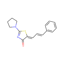 O=C1N=C(N2CCCC2)S/C1=C\C=C\c1ccccc1 ZINC000013114173