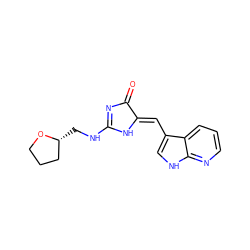 O=C1N=C(NC[C@@H]2CCCO2)N/C1=C\c1c[nH]c2ncccc12 ZINC000040979404