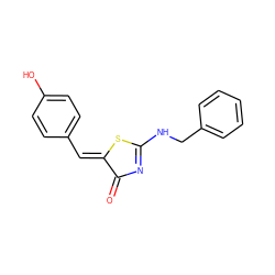 O=C1N=C(NCc2ccccc2)S/C1=C\c1ccc(O)cc1 ZINC000000264046