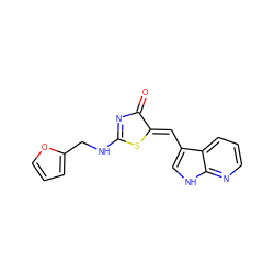 O=C1N=C(NCc2ccco2)S/C1=C\c1c[nH]c2ncccc12 ZINC000040943209