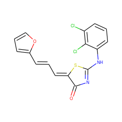 O=C1N=C(Nc2cccc(Cl)c2Cl)S/C1=C\C=C\c1ccco1 ZINC000018119523