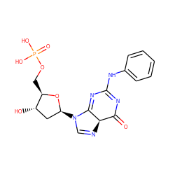 O=C1N=C(Nc2ccccc2)N=C2[C@@H]1N=CN2[C@H]1C[C@H](O)[C@@H](COP(=O)(O)O)O1 ZINC000169319594