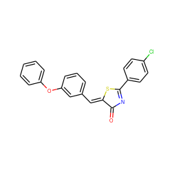 O=C1N=C(c2ccc(Cl)cc2)S/C1=C\c1cccc(Oc2ccccc2)c1 ZINC000084669955