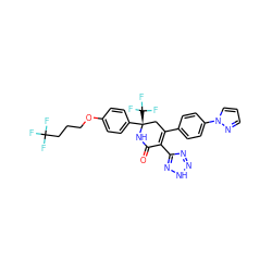 O=C1N[C@@](c2ccc(OCCCC(F)(F)F)cc2)(C(F)(F)F)CC(c2ccc(-n3cccn3)cc2)=C1c1nn[nH]n1 ZINC001772645644