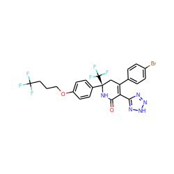 O=C1N[C@@](c2ccc(OCCCC(F)(F)F)cc2)(C(F)(F)F)CC(c2ccc(Br)cc2)=C1c1nn[nH]n1 ZINC001772656391