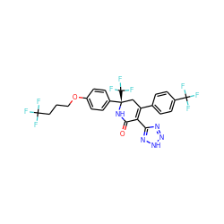 O=C1N[C@@](c2ccc(OCCCC(F)(F)F)cc2)(C(F)(F)F)CC(c2ccc(C(F)(F)F)cc2)=C1c1nn[nH]n1 ZINC001772656237