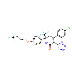 O=C1N[C@@](c2ccc(OCCCC(F)(F)F)cc2)(C(F)(F)F)CC(c2ccc(Cl)cc2)=C1c1nn[nH]n1 ZINC001772639927