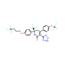 O=C1N[C@@](c2ccc(OCCCC(F)(F)F)cc2)(C(F)(F)F)CC(c2ccc(OC(F)(F)F)cc2)=C1c1nn[nH]n1 ZINC001772629797