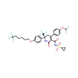 O=C1N[C@@](c2ccc(OCCCCCC(F)(F)F)cc2)(C(F)(F)F)CC(c2ccc(OC(F)F)cc2)=C1C(=O)NS(=O)(=O)C1CC1 ZINC000221946470