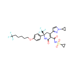 O=C1N[C@@](c2ccc(OCCCCCC(F)(F)F)cc2)(C(F)(F)F)CC(c2ccn(C3CC3)n2)=C1C(=O)NS(=O)(=O)C1CC1 ZINC001772656883