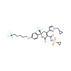 O=C1N[C@@](c2ccc(OCCCCCC(F)(F)F)cc2)(C(F)(F)F)CC(c2ccn(CC3CC3)n2)=C1C(=O)NS(=O)(=O)C1CC1 ZINC001772644123