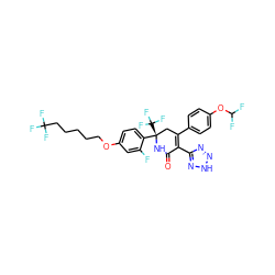 O=C1N[C@@](c2ccc(OCCCCCC(F)(F)F)cc2F)(C(F)(F)F)CC(c2ccc(OC(F)F)cc2)=C1c1nn[nH]n1 ZINC001772655883