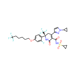 O=C1N[C@@](c2ccc(OCCCCCC(F)(F)F)cc2F)(C(F)(F)F)CC(c2ccn(C3CC3)n2)=C1C(=O)NS(=O)(=O)C1CC1 ZINC001772616202
