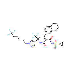 O=C1N[C@@](c2cnn(CCCCCC(F)(F)F)c2)(C(F)(F)F)CC(c2ccc3c(c2)CCCC3)=C1C(=O)NS(=O)(=O)C1CC1 ZINC001772602338