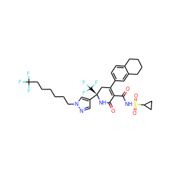 O=C1N[C@@](c2cnn(CCCCCCC(F)(F)F)c2)(C(F)(F)F)CC(c2ccc3c(c2)CCCC3)=C1C(=O)NS(=O)(=O)C1CC1 ZINC001772605780