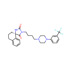 O=C1N[C@@]2(CCCc3ccccc32)C(=O)N1CCCCN1CCN(c2cccc(C(F)(F)F)c2)CC1 ZINC000474608956