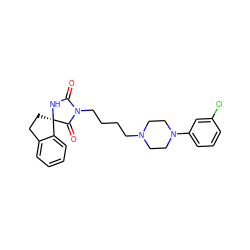 O=C1N[C@@]2(CCc3ccccc32)C(=O)N1CCCCN1CCN(c2cccc(Cl)c2)CC1 ZINC000473101605