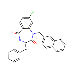 O=C1N[C@@H](Cc2ccccc2)C(=O)N(Cc2ccc3ccccc3c2)c2cc(Cl)ccc21 ZINC000029133321