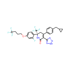 O=C1N[C@](c2ccc(OCCCC(F)(F)F)cc2F)(C(F)(F)F)CC(c2ccc(CC3CC3)cc2)=C1c1nn[nH]n1 ZINC001772608543