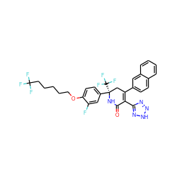 O=C1N[C@](c2ccc(OCCCCCC(F)(F)F)c(F)c2)(C(F)(F)F)CC(c2ccc3ccccc3c2)=C1c1nn[nH]n1 ZINC001772590093