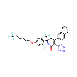 O=C1N[C@](c2ccc(OCCCCCC(F)(F)F)cc2F)(C(F)(F)F)CC(c2ccc3ccccc3c2)=C1c1nn[nH]n1 ZINC001772631297