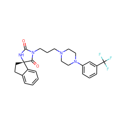 O=C1N[C@]2(CCc3ccccc32)C(=O)N1CCCN1CCN(c2cccc(C(F)(F)F)c2)CC1 ZINC000103173468