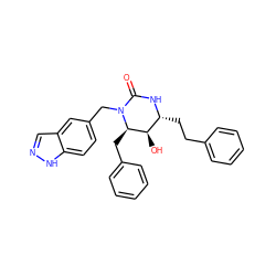 O=C1N[C@H](CCc2ccccc2)[C@@H](O)[C@@H](Cc2ccccc2)N1Cc1ccc2[nH]ncc2c1 ZINC000013782667