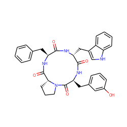 O=C1N[C@H](Cc2c[nH]c3ccccc23)C(=O)N[C@@H](Cc2cccc(O)c2)C(=O)N2CCC[C@@H]2C(=O)N[C@H]1Cc1ccccc1 ZINC000042850867