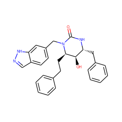 O=C1N[C@H](Cc2ccccc2)[C@@H](O)[C@@H](CCc2ccccc2)N1Cc1ccc2cn[nH]c2c1 ZINC000169301572