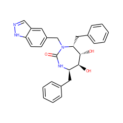 O=C1N[C@H](Cc2ccccc2)[C@H](O)[C@@H](O)[C@@H](Cc2ccccc2)N1Cc1ccc2[nH]ncc2c1 ZINC000013780010