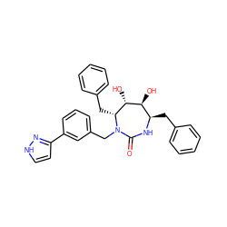 O=C1N[C@H](Cc2ccccc2)[C@H](O)[C@@H](O)[C@@H](Cc2ccccc2)N1Cc1cccc(-c2cc[nH]n2)c1 ZINC000013779693