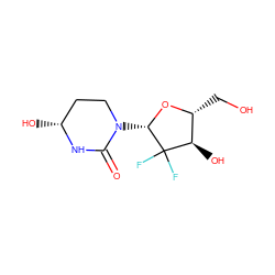 O=C1N[C@H](O)CCN1[C@@H]1O[C@H](CO)[C@@H](O)C1(F)F ZINC000043205136