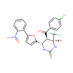 O=C1N[C@H](c2ccc(-c3ccccc3[N+](=O)[O-])o2)[C@@H](C(=O)c2ccc(Cl)cc2)[C@@](O)(C(F)(F)F)N1 ZINC000001312656