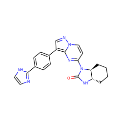 O=C1N[C@H]2CCCC[C@@H]2N1c1ccn2ncc(-c3ccc(-c4ncc[nH]4)cc3)c2n1 ZINC000116186638