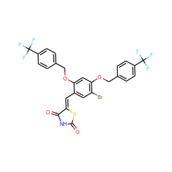 O=C1NC(=O)/C(=C/c2cc(Br)c(OCc3ccc(C(F)(F)F)cc3)cc2OCc2ccc(C(F)(F)F)cc2)S1 ZINC000072111140