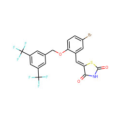 O=C1NC(=O)/C(=C/c2cc(Br)ccc2OCc2cc(C(F)(F)F)cc(C(F)(F)F)c2)S1 ZINC000049709664