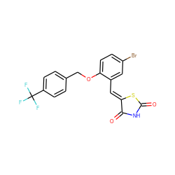 O=C1NC(=O)/C(=C/c2cc(Br)ccc2OCc2ccc(C(F)(F)F)cc2)S1 ZINC000045284374