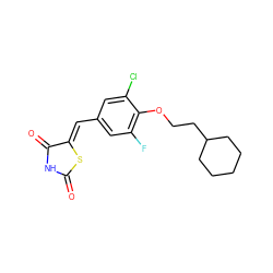 O=C1NC(=O)/C(=C/c2cc(F)c(OCCC3CCCCC3)c(Cl)c2)S1 ZINC000115793306