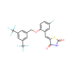 O=C1NC(=O)/C(=C/c2cc(F)ccc2OCc2cc(C(F)(F)F)cc(C(F)(F)F)c2)S1 ZINC000045291108