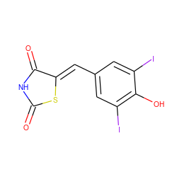 O=C1NC(=O)/C(=C/c2cc(I)c(O)c(I)c2)S1 ZINC000013734223