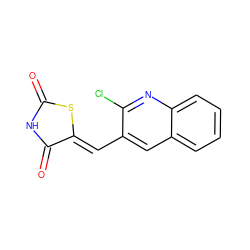 O=C1NC(=O)/C(=C/c2cc3ccccc3nc2Cl)S1 ZINC000059974340