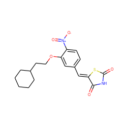 O=C1NC(=O)/C(=C/c2ccc([N+](=O)[O-])c(OCCC3CCCCC3)c2)S1 ZINC000139500932