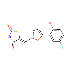 O=C1NC(=O)/C(=C/c2ccc(-c3cc(F)ccc3O)o2)S1 ZINC000035905720