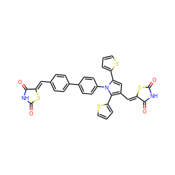 O=C1NC(=O)/C(=C/c2ccc(-c3ccc(-n4c(-c5cccs5)cc(/C=C5\SC(=O)NC5=O)c4-c4cccs4)cc3)cc2)S1 ZINC001772618580