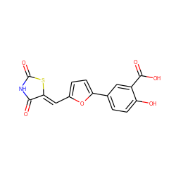 O=C1NC(=O)/C(=C/c2ccc(-c3ccc(O)c(C(=O)O)c3)o2)S1 ZINC000015659798