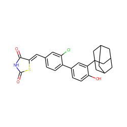 O=C1NC(=O)/C(=C/c2ccc(-c3ccc(O)c(C45CC6CC(CC(C6)C4)C5)c3)c(Cl)c2)S1 ZINC000028648324