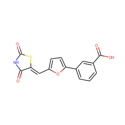 O=C1NC(=O)/C(=C/c2ccc(-c3cccc(C(=O)O)c3)o2)S1 ZINC000033926974