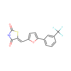 O=C1NC(=O)/C(=C/c2ccc(-c3cccc(C(F)(F)F)c3)o2)S1 ZINC000013560373