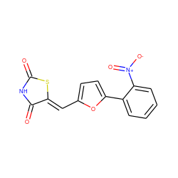 O=C1NC(=O)/C(=C/c2ccc(-c3ccccc3[N+](=O)[O-])o2)S1 ZINC000013549069